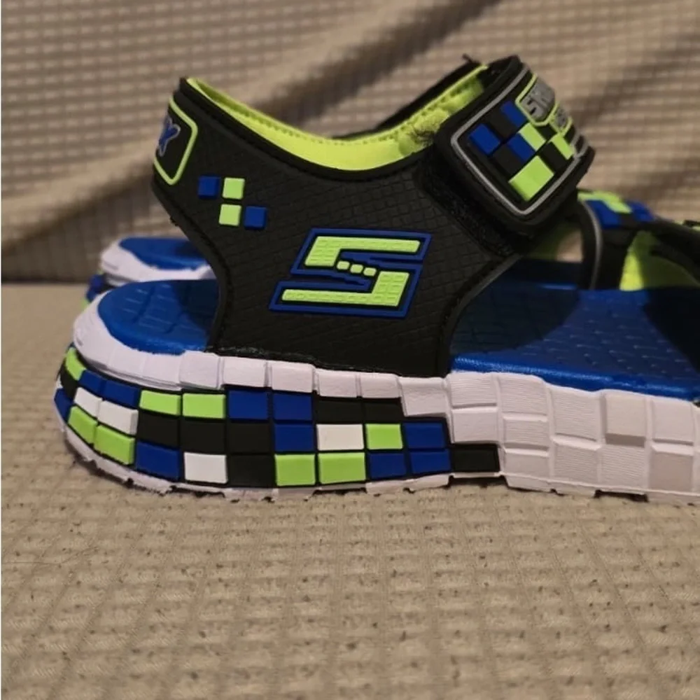 Skechers Kids Neon Blue and Lime Sandals